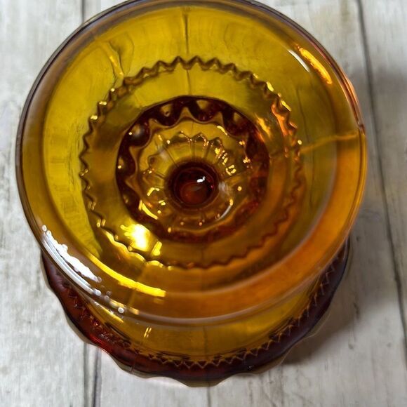 Indiana Glass Kings Crown Thumbprint Pedestal Compote Candy Dish Iridescent Gold - Picture 6 of 6